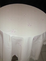 Filigree white purple madeira tablecloth with lace edge