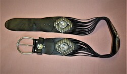 Genuine leather, handmade, metal western decoration, black, wide waist belt. 114 cm long.