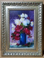Zzolt Czinege: dahlias (oil painting with frame, flower still life)