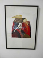 Szuromi Imre festő, építész(1948-)"Házasélet" '97'szitanyomat Művészpéldány keretben méret:52x72 cm.