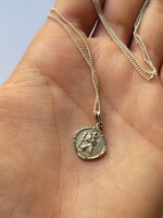 Art Nouveau silver St. Christopher pendant with rose border decoration!