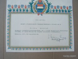 Certificate with Kádár coat of arms for the vice president of Kisos 1976 25 x 20 cm with small damage