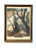 Lebegyev Albanian tree line 1956 Italian landscape forest path marked Russian watercolor painting original frame