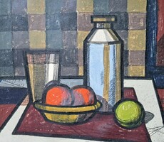 henrik Krajchirovits (1929-2007): checkered still life - monotype