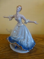 Gyönyörű kobalt kék ruhás porcelán balerina. Wallendorf stílus