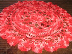 Beautiful red transition hand crocheted round lace tablecloth