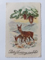 Régi karácsonyi képeslap 1935 őzikék toboz