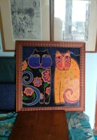 Huge cat glass mosaic, based on laurel burch motifs, in a frame, negotiable