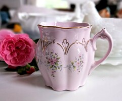 Pink Czech hand-painted belly mug with relief pattern