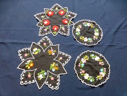 Black Kalocsa doilies, 4 embroidered doily, new