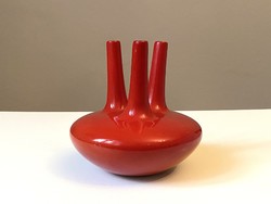 János Török (1932-1996) 3-prong round ox blood glazed vase Zsolnay porcelain decorative object