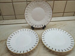 3 small porcelain plates with openwork edges and gold rims for sale!