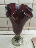 Thick glass vase, burgundy, murano creased glass vase 28 cm for sale!
