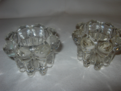 Vintage French ice glass candle holder pair Reims France