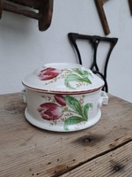 Gyönyörű ritka antik porcelán ételhordó tulipános virágos