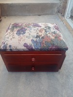 Antique wooden sewing chest with pink brocade top in good condition