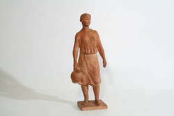 Árpád Somogyi 1955. Water-carrying woman 35cm terracotta sculpture | ceramic figure with a jug, a girl with a jug