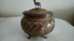 Antique Sandrik figuratively decorated sugar box (with a small goat) engraved, chiseled, marked rarity!