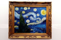 Van Gogh Csillagos éj festmény reprodukció, festőkéses, vastag festékréteggel készült 80x70 cm!