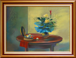 János Szabados (1937-2021) Still life with roses - frame: 60x80cm - artwork: 50x70cm - 2396/187