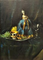 Vilmos Murin (1891 - 1952) still life with porcelain figure c. Your painting with an original guarantee!