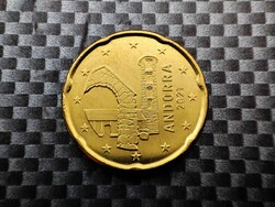 Andorra 20 euro cent, 2021 Ritka! UNC