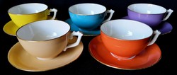 DT/351. Antik HÜTTL Porcelán – színes teás csészeszettek