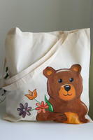 Teddy bear - painted canvas bag