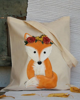 Fox - forest animal painted canvas bag