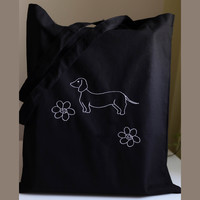 Dachshund - embroidered canvas bag