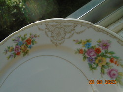 Antique colorful flower bouquet and baroque rosary enamel grid pattern marked cake plate