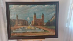 (K) old painting Debrecen cathedral 112x82 cm with frame