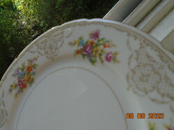 Antique colorful flower bouquet and baroque rosary enamel grid pattern marked cake plate