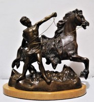 Young man with his horse, bronze statue