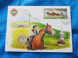 1987 Hungarian coin envelope with hortobágy foal 1 foot stamp rare!