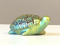 János Török (1932-1996) turtle frog Zsolnay eozin porcelain animal sculpture decorative object