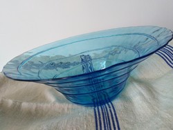 Glass bowl, table offering, decorative ornament - in sea blue