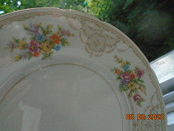 Antique colorful flower bouquet and baroque rosary enamel grid pattern marked cake plate