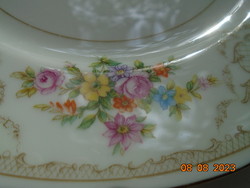 Antique colorful flower bouquet and baroque rosary enamel grid pattern marked cake plate