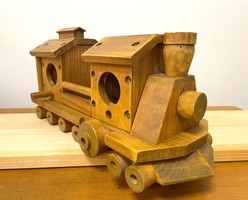 Wooden toy train, locomotive, retro
