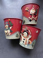 Merry Christmas tin bauble snowman with Santa pattern