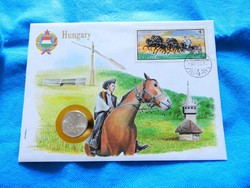 1987 Hungarian coin envelope with hortobágy colt 4 foot stamp rare!