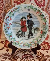 Exkluzív szecessziós gyerekekkel díszített porcelán tányér, karácsonyi dísztányér 2 (L4019)