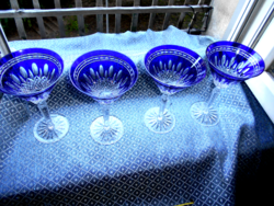 4 Large cobalt blue lead crystal chalices with lips