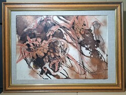 Raszler Károly: Sunflowers, 1976 - contemporary painting in frame