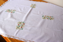 Linen linen embroidered tablecloth table centerpiece with crocheted lace edge 97 x 87