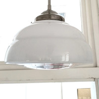 Art deco nickel-plated ceiling lamp renovated - cloud-shaped milk glass shade