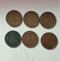 1938. 2 Hungarian kingdom pennies, 6 pieces together 1927, 1929, 1933, 1940. (554)