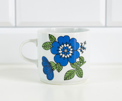 Alföldi retro porcelán bögre kék virág mintával