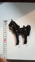 Antique Chinese wooden horse statue, size 12 cm, flawless carving.